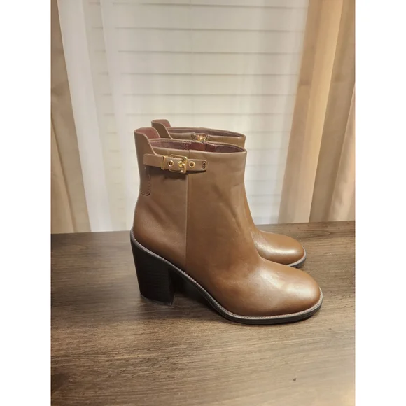 Franco Sarto Rivet LEATHER Buckle Ridding Boots Booties SZ 9.5 M Umber Brown - Picture 10 of 16